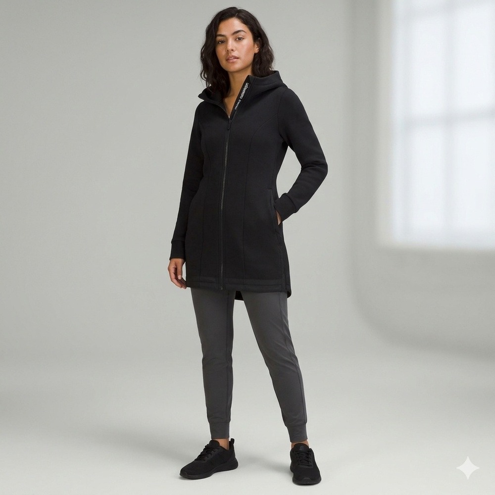 Lululemon PIck Your Path Jacket Black Zip Long Hooded Parka Coat Size 4